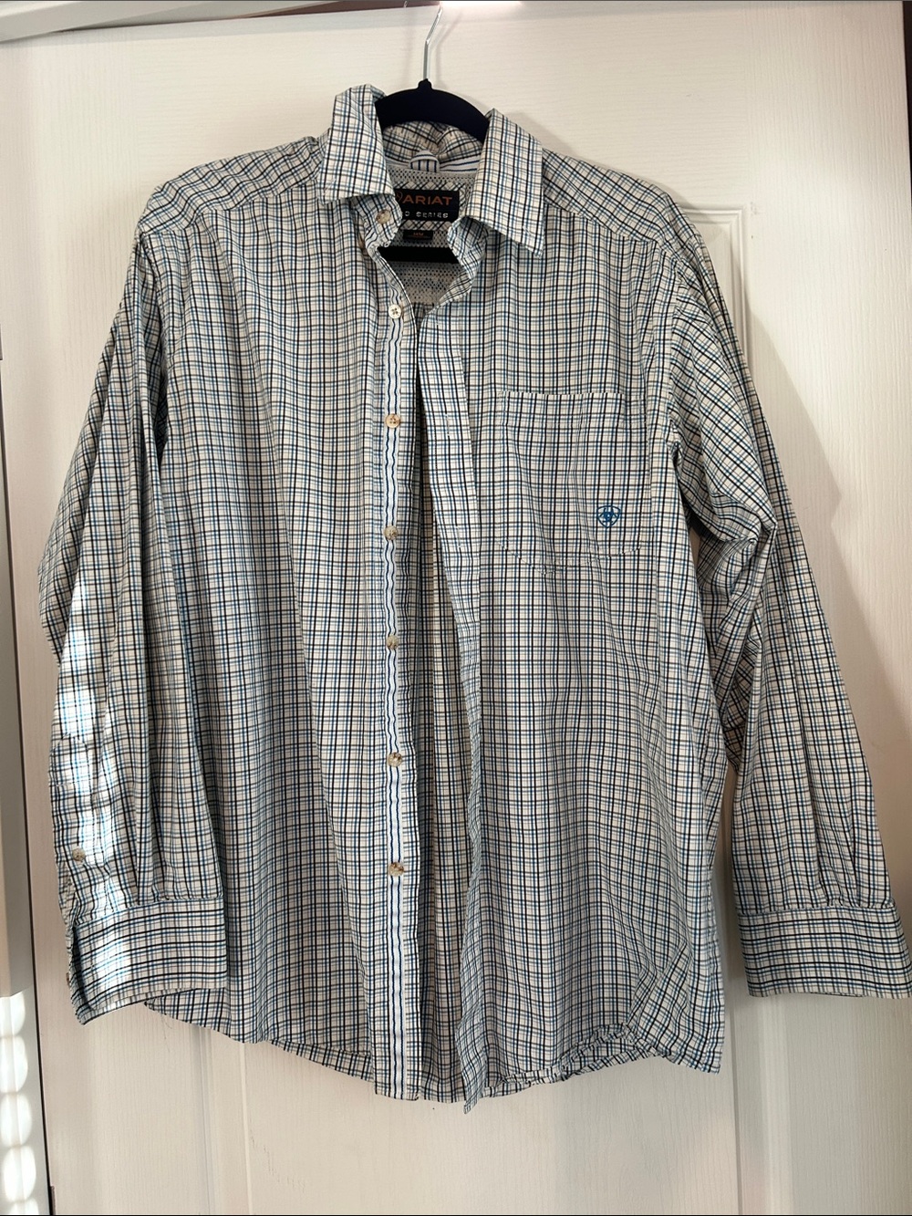 Ariat Men's White and Blue Checked Button-Down Shirt